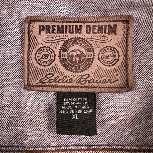 Eddie Bauer Trucker Jean Jacket Mens XL Denim Blue Cowboy motorcycle Grunge - Picture 13 of 14